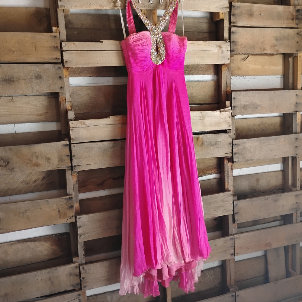 Sherry Hill Hot Pink Ombre Evening Gown